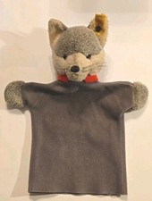 Steiff German Wolf Hand Puppet, Org Ear Tag Button 6474/27, Scarce 1979-83
