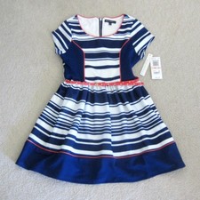NWT...Girls  SEQUIN HEARTS Navy  White Cap Sleeve Striped Dress, Size 10, 56.
