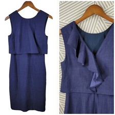 Banana Republic Dress size 4 career party Wool Blend business Ruffle Back Navy