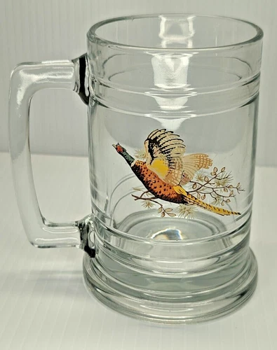 Vintage Princess House Beer Mug Colonial Pheasant Heavy Glass 