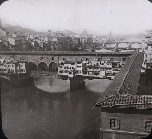 Ponte Vecchio, fiume Arno. Firenze, Italia, Stile 2 Lanterne Magiche Scivolo in Vetro - Foto 1 di 3