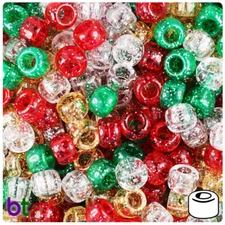 BeadTin Christmas Mix Sparkle 9mm Barrel Pony Beads (500pcs)