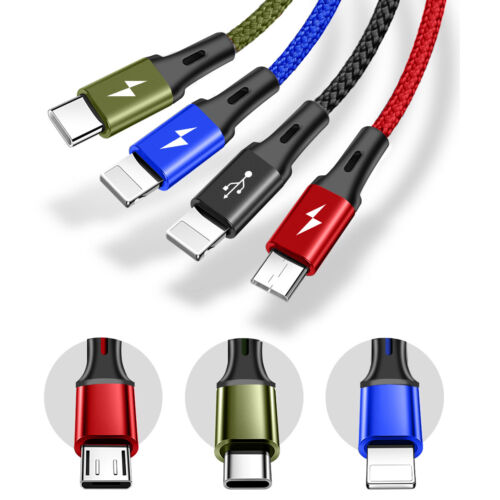 iPhone Cable Type C Micro USB 4ft Multi-USB 4 in1 Fast Charger Charging Cord - Picture 3 of 11