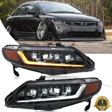 Pair Full LED Headlight Fit For Honda Civic Sedan 2006-2011 Front Lamps Assembly