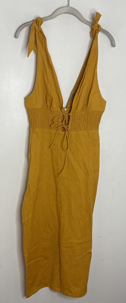 midi seersucker dress EVEREVE Women's Sienna Seersucker Smocked Midi Dress, Size Small, White