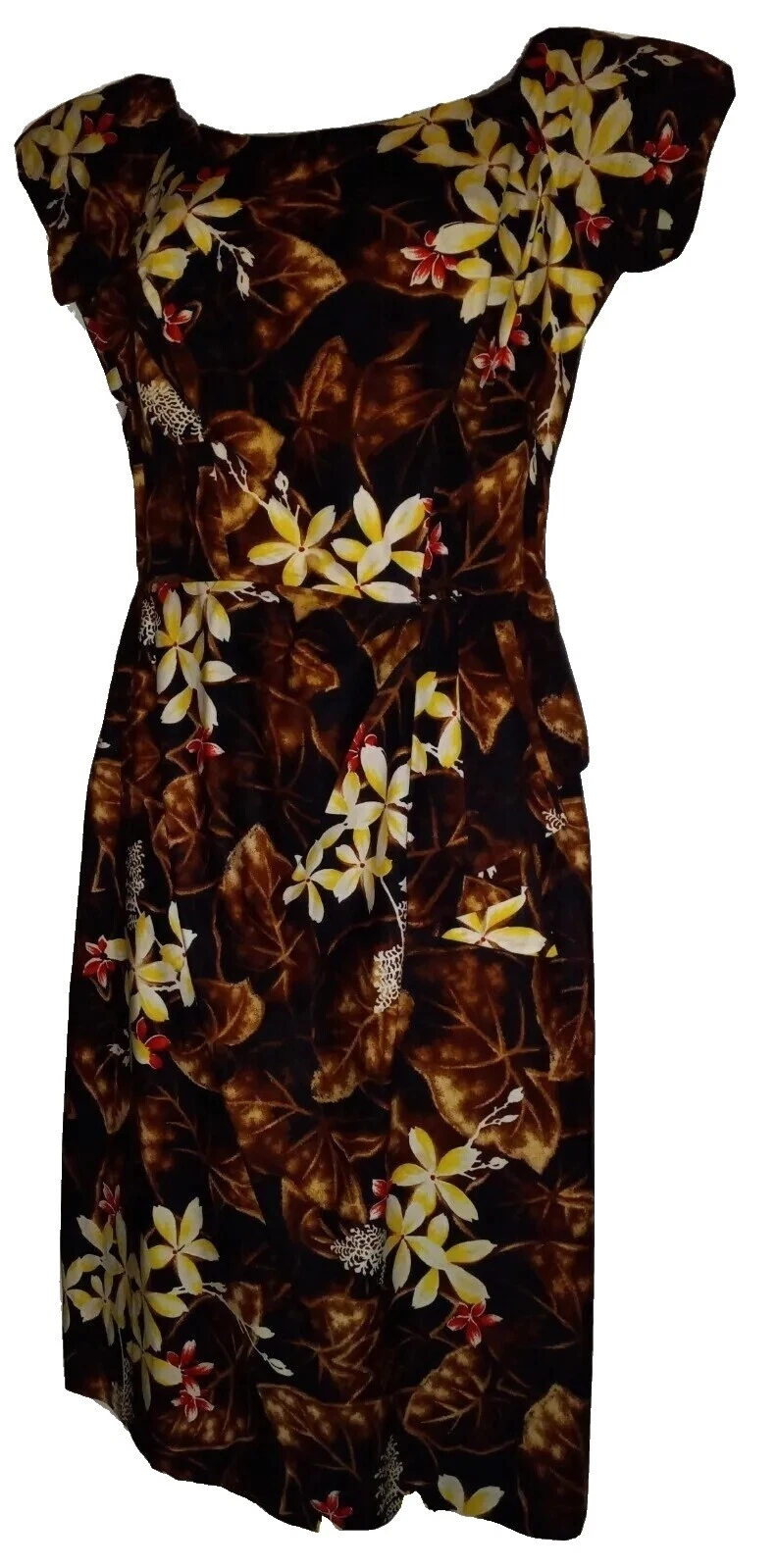 Vestidos Vintage Hawaiana Marrón 1950s para Mujer