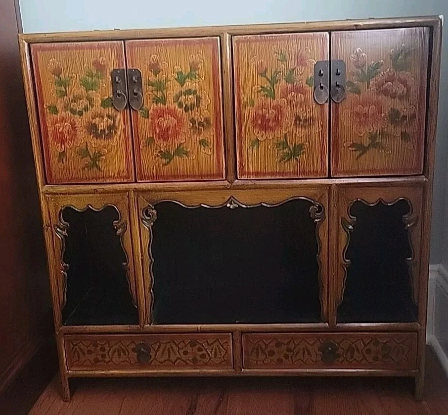 Antiguo gabinete chino armario laca taborado provincia de Shandong Kuang Hsu   Foto 2 de 4