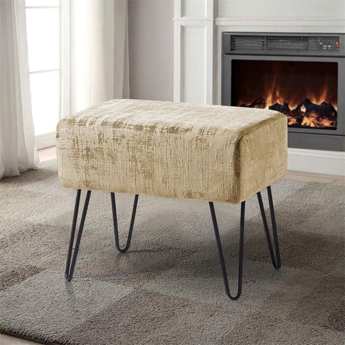 Plush Textured Velvet Ottoman Footstool Metal Legs Accent for Modern Living Room - Picture 223 of 244
