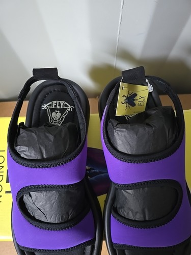 Sandalias Fly London para mujer viola y tela negra planas Reino Unido 4/EUR 37 nuevas con caja - Imagen 5 de 14