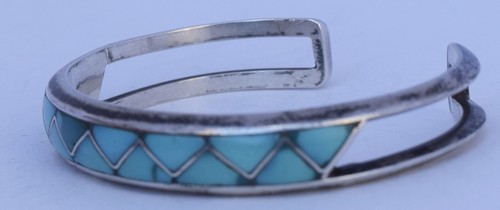 Brazalete de incrustación turquesa nativa americana Zuni Lorrie & Marcie Kallestewa - Imagen 3 de 12