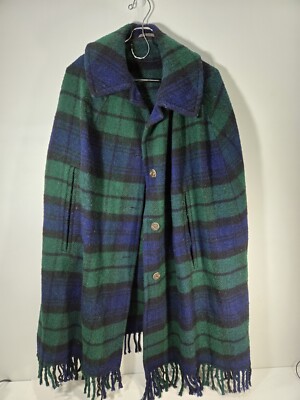 STONE HOUSE Tartan Weavers Shawl Cardigan One Size Adult Wool Plaid Retro