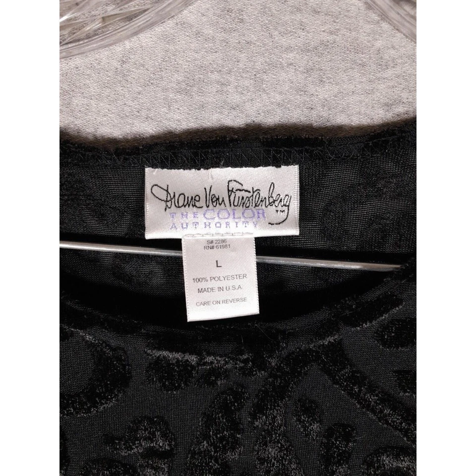 Vestido DVF Diane Von Furstenberg Mujer Grande Negro Mangas Transparentes Terciopelo Midi Foto 2 de 4