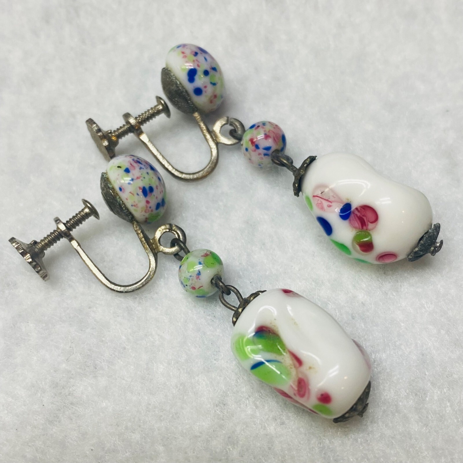 Screw Back Earrings Multicolor Dangle Beaded Vint… - image 2