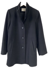 Fleurette Black Loro Piana Wool Stand Collar Car Coat Sz 10 P