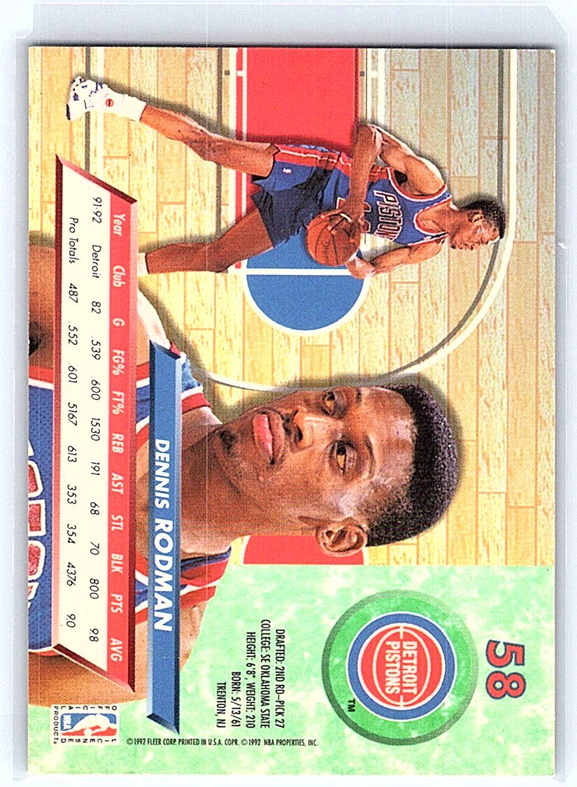 Dennis Rodman 1992-93 Ultra #58 Basketball Card Detroit Pistons | eBay