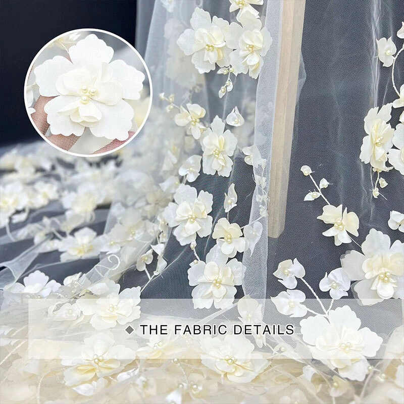 3D Flower Mesh Lace Fabric Embroidery Fabric DIY Clothing Wedding Dress 1yard - image 2 of 4