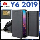 CUSTODIA A PORTAFOGLIO LIBRO per HUAWEI Y6 2019 Cover Pelle Nera Flip Magnetica