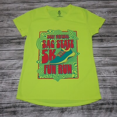 GreenLayer Size M Women T Shirt V Neck 2021 Virtual Sac State 5k Run