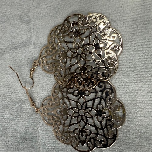 Floral Statement Dangle Earrings 2 Pair Pierced Hooks Silver & Gold-Tone Metal - Picture 15 of 17