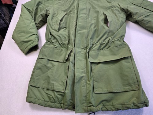 Lands End Mens Green Winter Parka Coat Size L Hooded Windcheck Thermolite - Picture 2 of 8