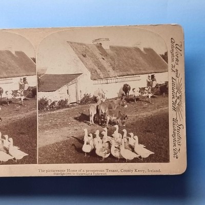 County Kerry Stereoview um 1901 Irland Echtfoto wohlhabender Mieter Bauern Croft