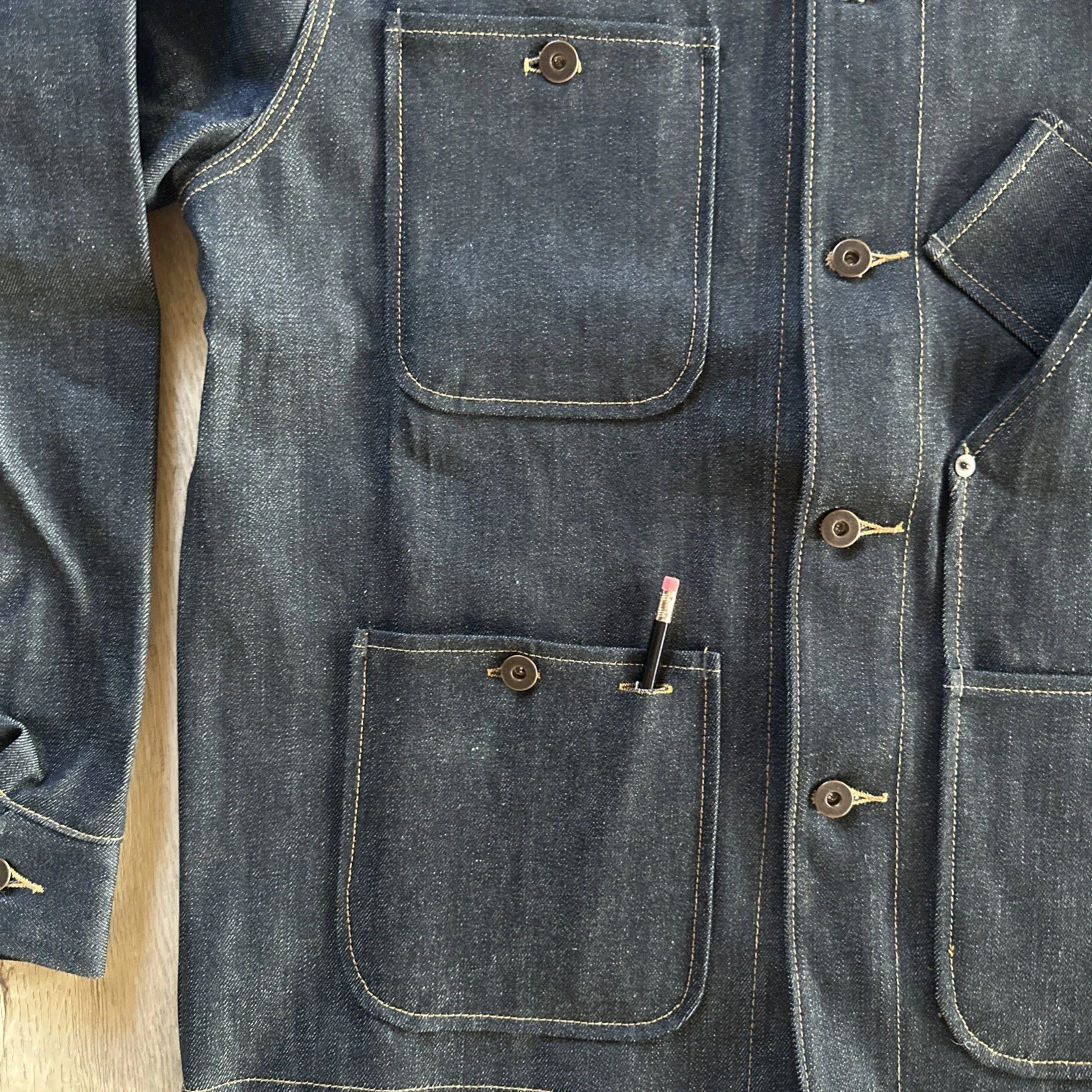 TELLASON SELVEDGE DENIM 32 OZ. “COVERALL” JACKET / NEW W/TAGS SZ. LG. USA MADE - product detail image 2