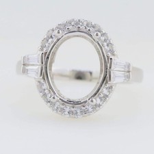 Sterling Silver Semi Mount Ring Setting Oval 12x10mm Halo White Topaz Ring
