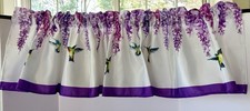 Beautiful Hummingbird  Wisteria Floral Window Valance 15" x 70 Purple Trim NOS