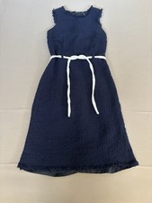 J.Crew Women's Navy Tweed Fringe Sheath Dress Rope Belt Size 2