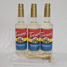 Torani Syrup Vanilla 25.4 Ounces Pack of 3 W/Drip-Free Pump NEW BB June 2027