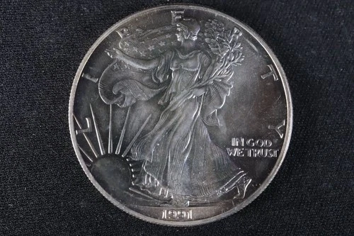 NobleSpirit Gem BU 1991 American Silver Eagle .999 1ozSome Toning