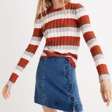 NWT Madewell Sweater Clarkwell Pullover Size Large in Stripe New Preppy Retro