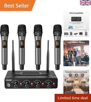 Drahtloses Mikrofonsystem 4x5 Kanäle UHF-Bereich | Karaoke, Hochzeit & Kirche...