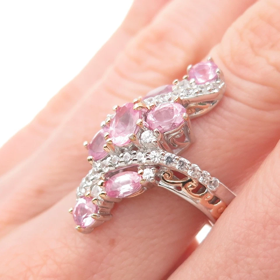 MICHAEL VALITUTTI Gems En Vogue 925 Sterling White & Pink Topaz Ring Size 7.25 - Image 2 of 4