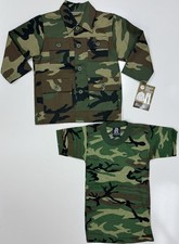 Kids BDU Shirt T-Shirt Set - Military Style, BOYS Sz 4 Woodland Camo, Rothco
