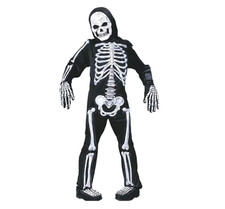 Skeleton Skull Costume Kids M 8 Bones Jumpsuit Mask Gloves Cosplay Party Outfit