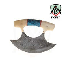 Handmade Damascus Steel- 5.5” Alaskan Camel Bone, Turquoise Ulu Knife I 31055-1