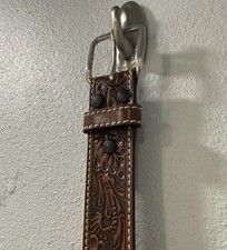 REDHEAD RANCH Men  s Leather Belt Size 42 49in Leaf Leather Southwestern Brown