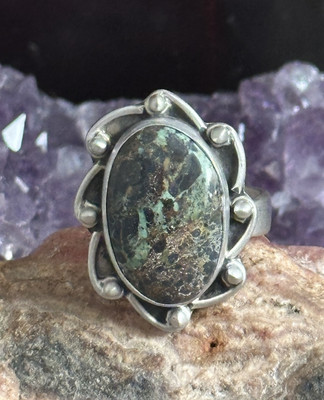 Black Bridge Varisite Southwestern Sterling Silver Ring