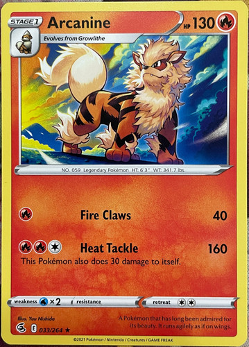 Arcanine Rare - 033/264 - Fusion Strike Pokemon 2021