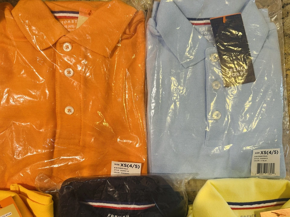 5 件装法国烤面包男孩短袖皮克 Polo 制服衬衫 XS 码 (4/5) — 第 3/4 张图片