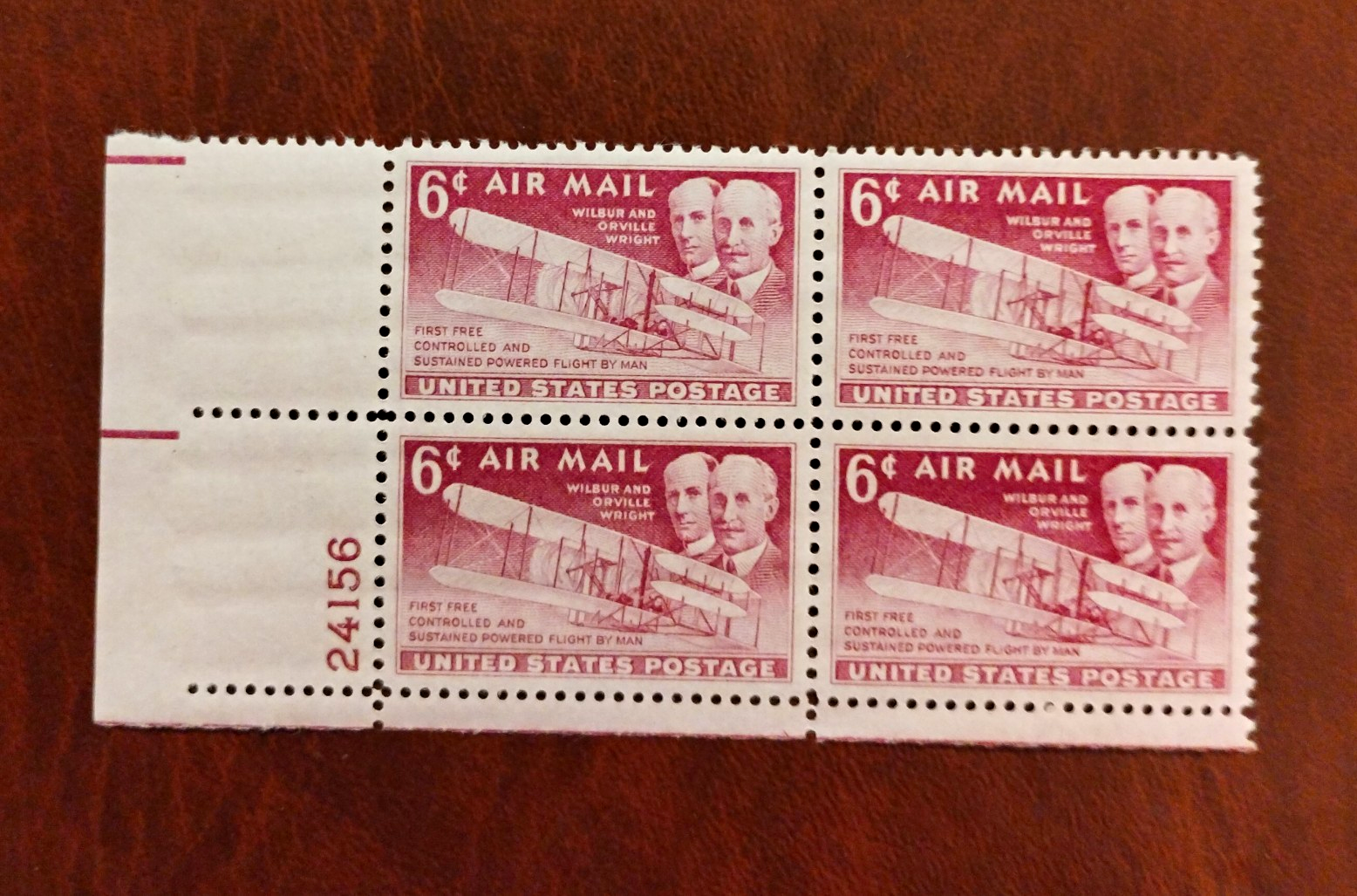 United States Wright Brothers 6¢ Red Air Mail Plate Block 4 MNH #24156