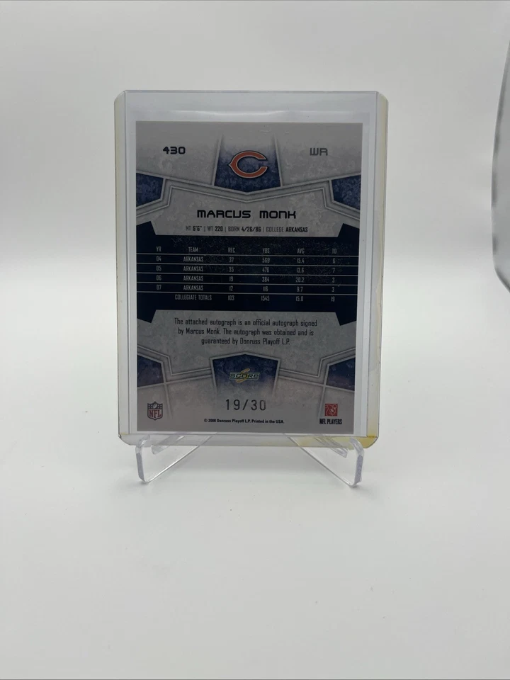 2008 Score Select - Rookie Marcus Monk #430 Autograph Inscriptions /30 (AU, RC) - Image 2 of 2