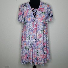 Show Me Your Mumu Womens Kaylie Lace Up Floral Mini Dress Size S Tassel Tropical