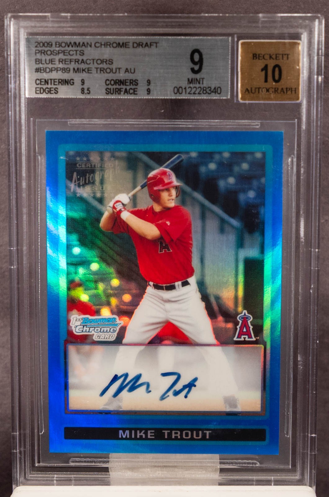Mike Trout 2009 Bowman Chrome Draft 1st Blue Refractor RC AUTO 149/150 BGS 9/10