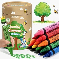 24 Colors Jumbo Crayons for Toddlers 1-3 2-4, Non-Toxic Washable Crayons for ...