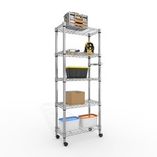 61" Heavy Duty 5 Tier Metal Storage Rack w/Wheels Adjustable Wire Shelving Unit