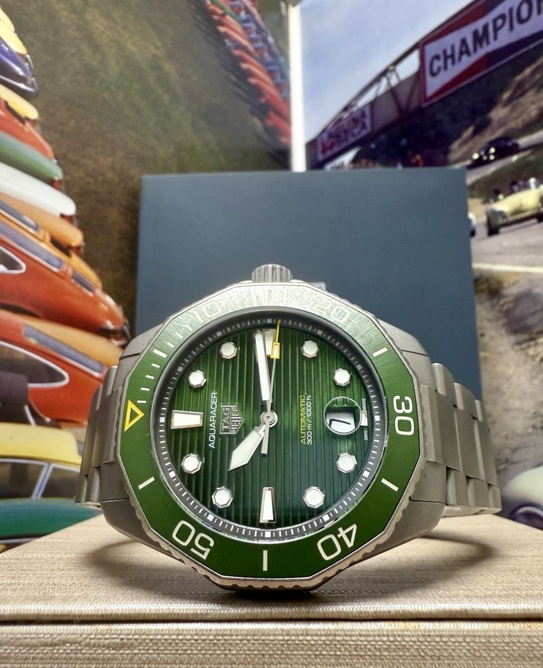 Tag Heuer Aquaracer Professional 300 Titanium 43mm Green Wave Dial ...