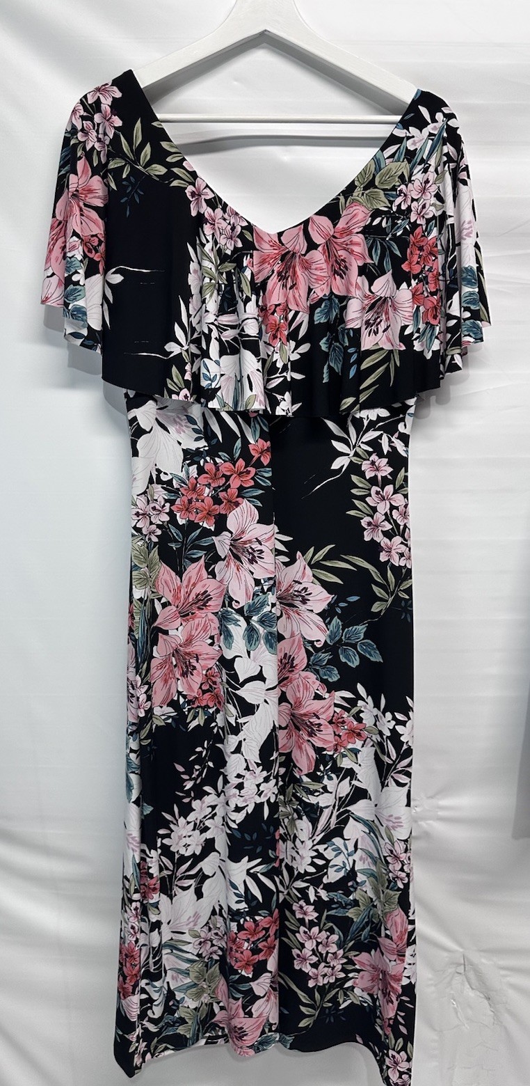 Connected Apparel Black Multicolor FloralDress Ru… - image 11