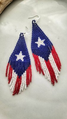 Tribal Earrings Native Large Boho American Seed Beads Handmade Earring